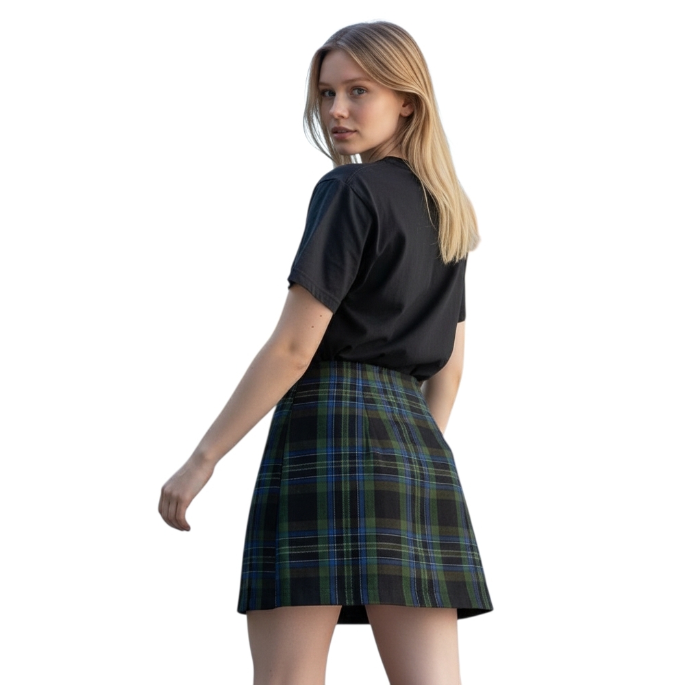 The Limited Wool Blend Mini Plaid Skirt Women 8 Unlined Green Brown Italy made